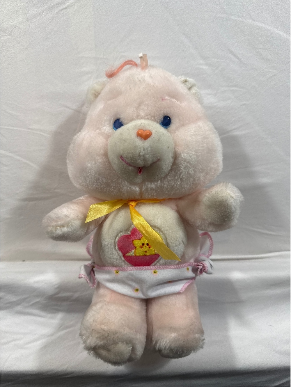 Vintage Care Bears Plush Bear with Diaper and Yellow Ribbon